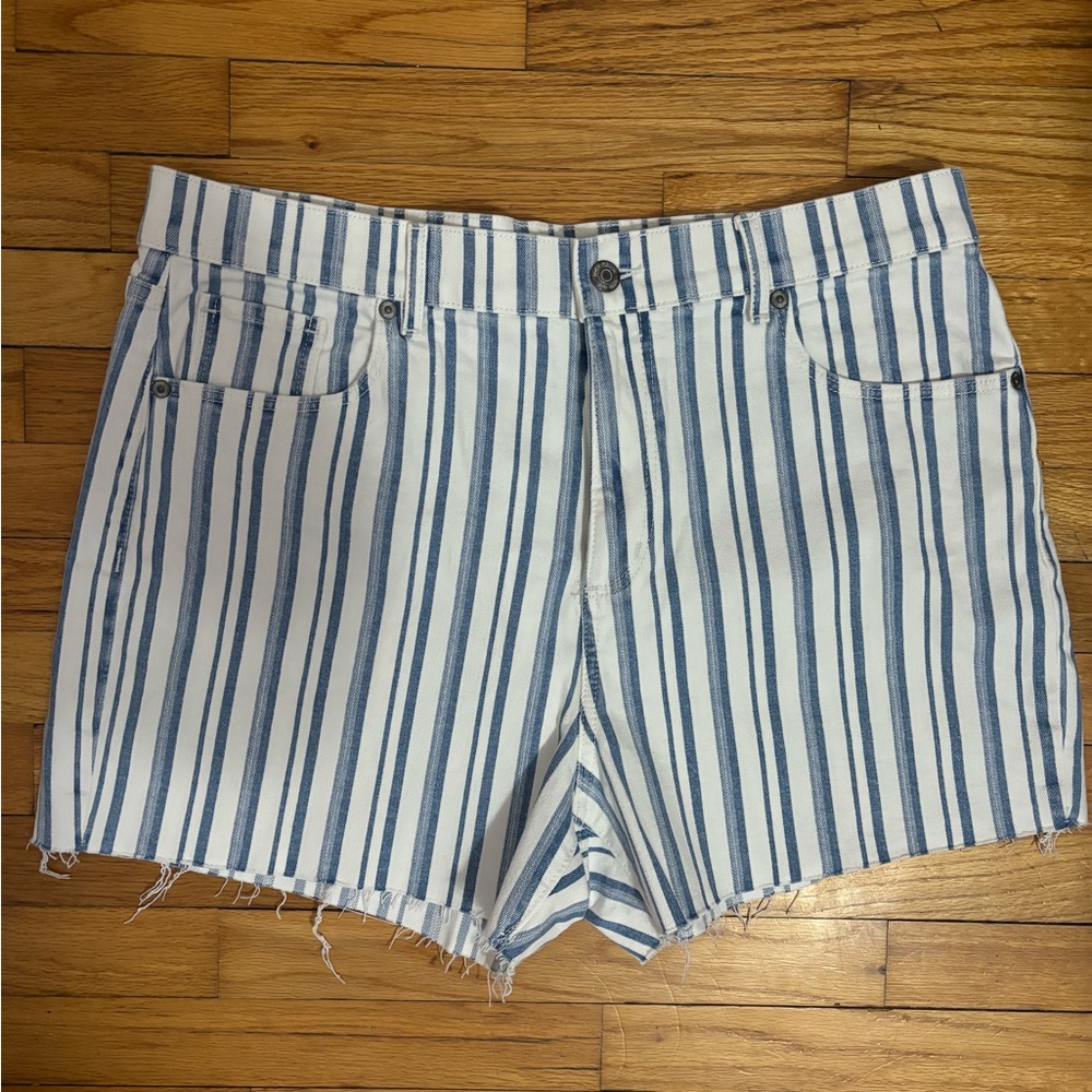 🩷LOFT Striped Blue and White Women's Zip Front Shorts